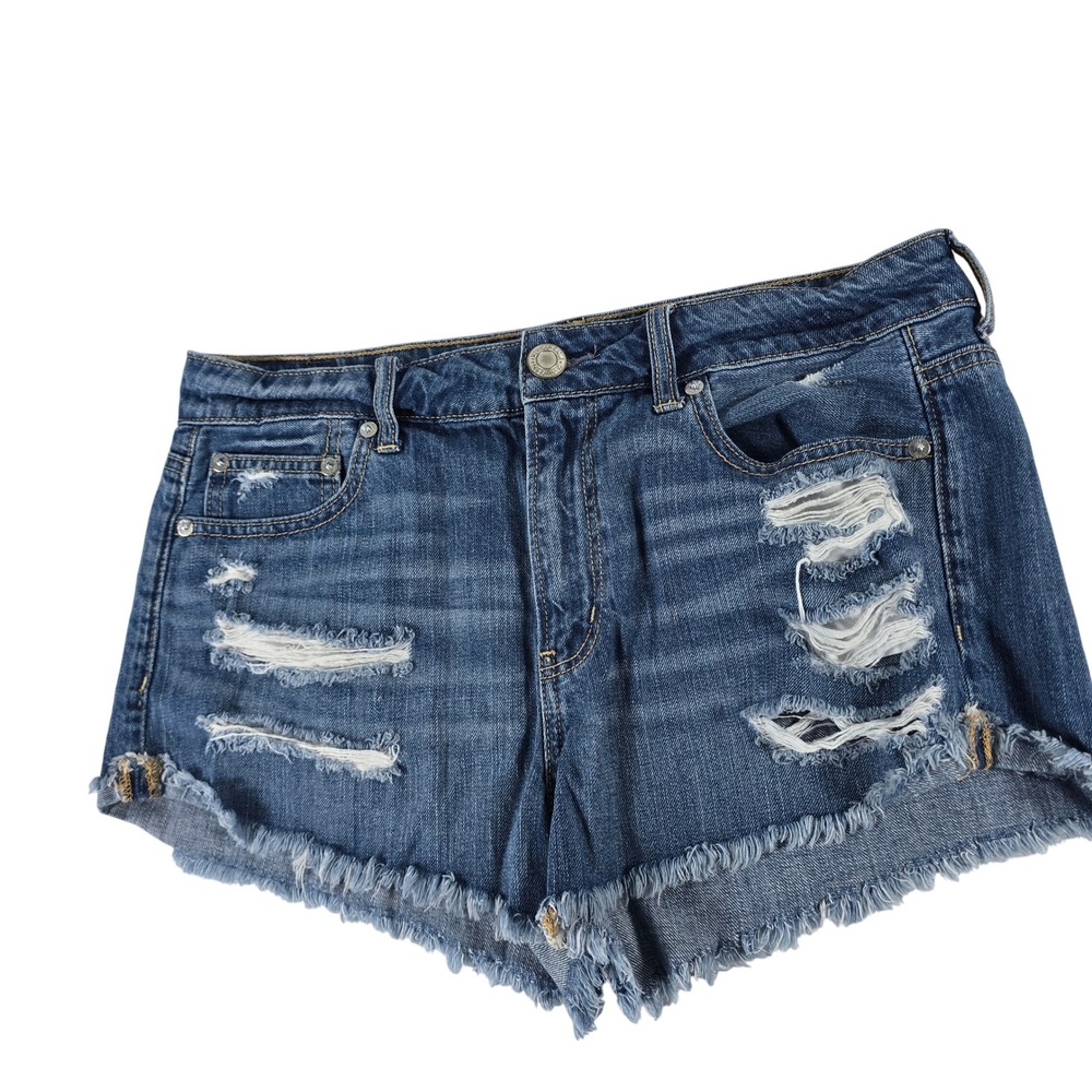American Eagle Tomgirl Shortie Distressed Denim Shorts Blue Size 8 13994